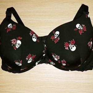 SKULL & ROSES PRINT MICROFIBER PUSH-UP PLUNGE BRA